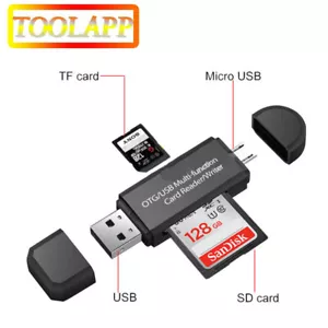 Micro USB OTG to USB 2.0 Adapter SD/Micro SD Card Reader For Smartphones/PC - Picture 1 of 7