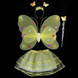 Girls Cosplay 4 pcs Kit Costume Fairy Butterfly Wand Wings + Tutu Dress 2-7 Yrs