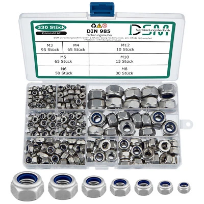 330 teiliges Set Sicherungsmuttern DIN 985 Edelstahl M3-M12  - Bild 1 von 4
