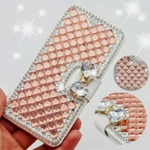 Women PU Leather Bling Glitter Bow Rhinestone Card Wallet Phone Pouch Case Cover - Picture 1 of 22