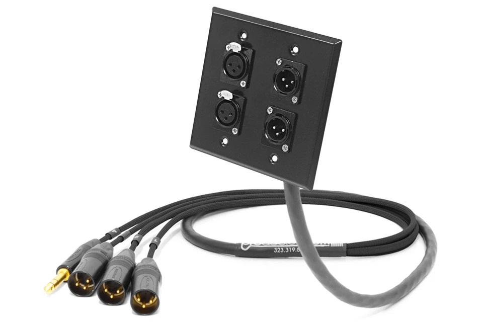 4-Ch Wall Panel / Plate | Mogami 2931 & Neutrik Gold | Premium | 10 FT (Black) - Image 1 of 1