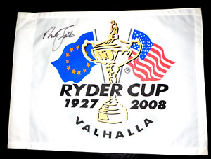 Nick Faldo Signed 2008 Ryder Cup Flag with Cap  Rare!