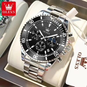 OLEVS Brand Men's Watch Chronograph Moon Phase Calendar Waterproof Wristwatches - Picture 1 of 16
