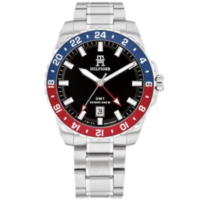 Orologio Tommy Hilfiger 1792131 TH85 SWISS GMT Watch TW001823 Uomo Argento GR... - Immagine 1 di 3