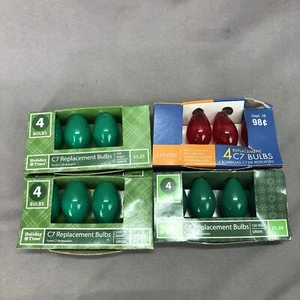 REPLACEMENT CHRISTMAS BULBS C7 LOT OF 4 GREEN & RED - Picture 1 of 6