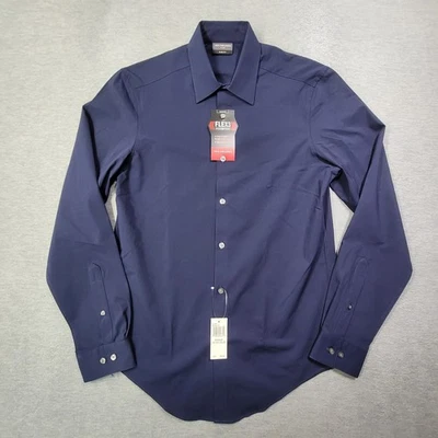 Camisa Van Heusen Para Hombres 14-14.5 32/33 Azul Marino Calce Ajustado Elastizada Abotonada Clásica Nueva Con Etiquetas Foto 1 de 4