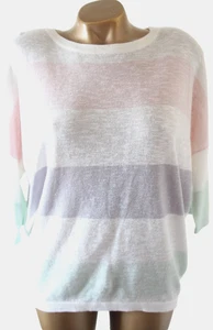 Phase Eight Linen Blend Oversized Ivory White & Pastel Striped Jumper S 60" Bust - Picture 1 of 4