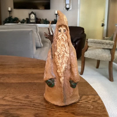 Vintage Earthly Works Inc Stick Secret Santa '99  Paper Mache Christmas Figurine - Image 1 of 4