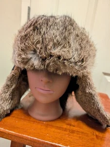 Vintage Aviator Trapper Rabbit Fur & Leather Hat Size L - Picture 1 of 15