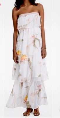 Vestido maxi novo com etiquetas White House Black Market floral sem alças em camadas tamanho pequeno lindo - Imagem 1 de 4