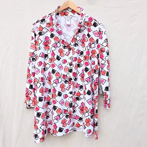 Multiples Tunic Top Blouse Womens XL Shirt Button Down Pink Orange White Black - Picture 1 of 8