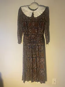 Vintage Karin Stevens Dress Paisley Pleated long sleeve , collar Size 10 - Picture 1 of 15