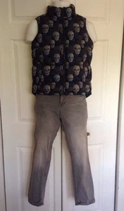 Old Navy Vest Skulls Sz M Boys Grey Jeans Sz 14 EUC Nice Set - Picture 1 of 12