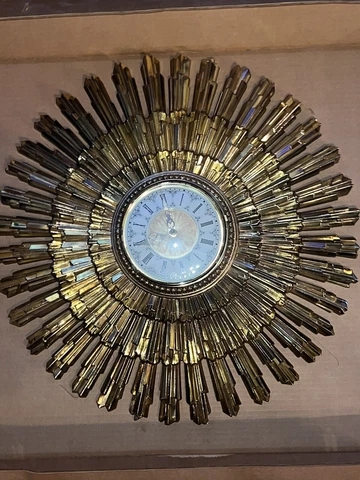 Vintage Mid-Century Modern Syroco 22" Atomic Sunburst Starburst Wall Clock Gold Cover