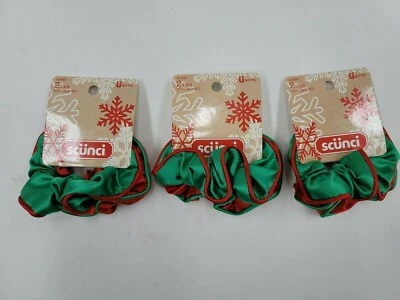 Scunci ~ 2 Piece Red & Green Holiday Scrunchies ~ Lot of 3 packs - Image 1 of 2