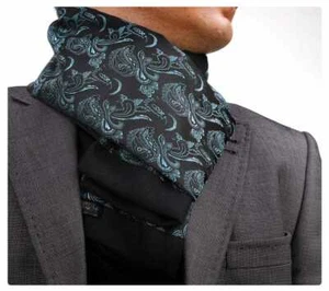 Brandneu Herren doppelseitiger Schal Seide Wollmischung schwarz mit türkis Paisley Design - Bild 1 von 1