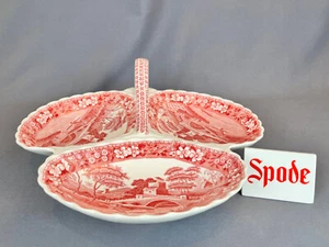 Rare Copeland Spode TOWER PINK 12” 3-Part Relish Dish Scalloped c. 1930's MINT - Picture 1 of 17