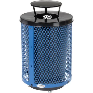 Outdoor Diamond Steel Trash Can With Rain Bonnet Lid 36 Gallon Blue - Picture 1 of 7