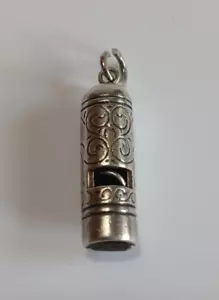 ORNATE VINTAGE 3D STERLING SILVER WORKING WHISTLE CHARM OR PENDANT - Picture 1 of 4