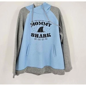 Mama Hai blau grau Raglanärmel Kordelzug doppelte Kapuze Sweatshirt 4XL - Bild 1 von 5