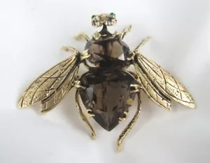 Spilla vintage firmata oro giallo 14 carati topazio fumé insetti volanti alati insetti insetti - Foto 1 di 7