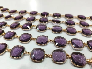 Amethyst Quartz Briolette Faceted Size 19mm Cushion Square Shape Bezel Connector - Picture 1 of 5