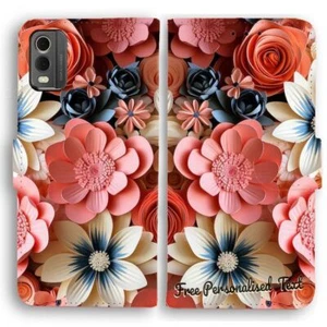 Personalised Text Wallet Phone Cover For HTC Series - Flower Theme Print - Picture 1 of 1
