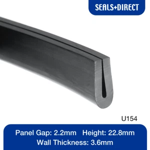 Rubber U Channel Section U154 Seal - Fits 2.2mm Panel Edge - 22mm Height - Black - Picture 1 of 2