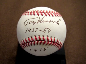 TOMMY HENRICH 1937-50 7+15 NY YANKEES SIGNED AUTO VINTAGE OAL GAME BASEBALL JSA - Picture 1 of 2