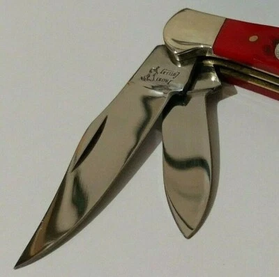 RED BONE OLD STOCK COPPERHEAD HUNTING POCKET KNIFE W/ GERMAN BLADES !!! - Image 1 of 4
