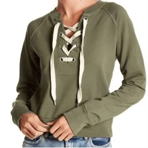 Sincerely Jules Kaya Sweatshirt mit Schnürung olivgrün cropped | Größe XS - Bild 1 von 7