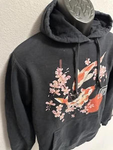 Port & Company L Koi Japanese Cherry Blossoms Black Hoodie Sweatshirt - Picture 1 of 10