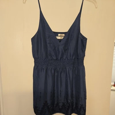 Y2K старый темно-синий Babydoll Майка размер средний бисером шелк ведьмы кокетка - Изображение 1 из 4