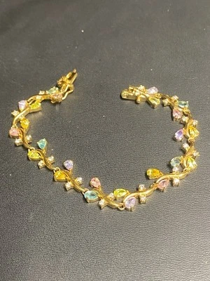 925 STERLING SILVER VERMEIL AND MULTICOLORED GEMS TENNIS BRACELET - Image 1 of 4