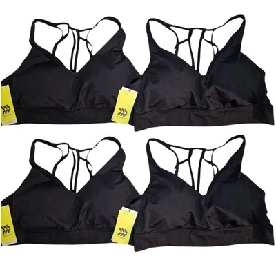 Women's Light Support Multistrap Longline Bra Black Sz L Lot Of 4 All In Motion - Image 1 of 4