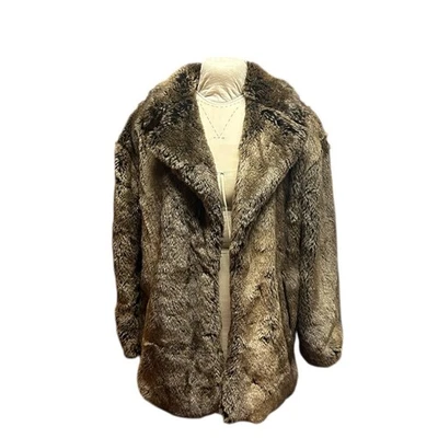 Free People M Brown Faux Fur Coat Mid-Length Warm Winter Jacket w/Pockets - Image 1 of 4