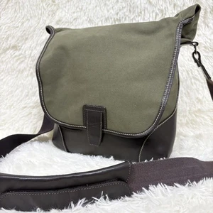 Dunhill Shoulder Bag With Embossed Logo Canvas/Leather Khaki 121213K Authentic - Picture 1 of 24