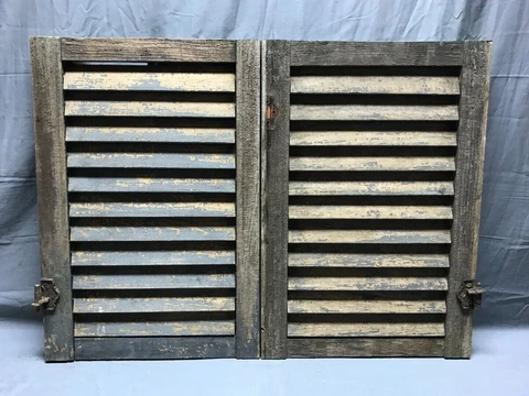 Pair Antique Small Window Wood Louvered House Shutters 15x22 VTG Chic 1183-22B Cover