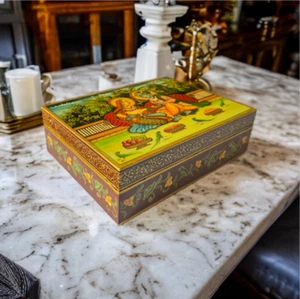 Jewelry Storage Box Radha Krishna Hand-Painted | Divine Wooden Home Decor Case - Picture 1 of 12