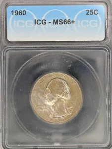 1960 Washington Quarter 25c ICG MS66+ Plus Grade! Beautiful! - Picture 1 of 4