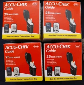 4 PK 25 EACH ACCU-CHEK Guide Test Strips Roche Blood Glucose Simple Diabetes - Picture 1 of 1