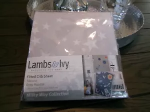 NEW Lambs & Ivy Milky Way Gray/White Stars 100% Cotton Baby Fitted Crib Sheet - Picture 1 of 5