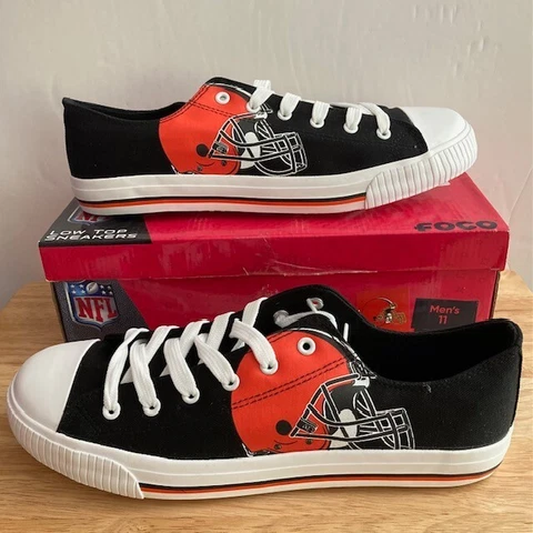 CLEVELAND BROWNS Black/White FOCO NFL "Low Top Sneakers" Shoes (Men's Size 11) Cover