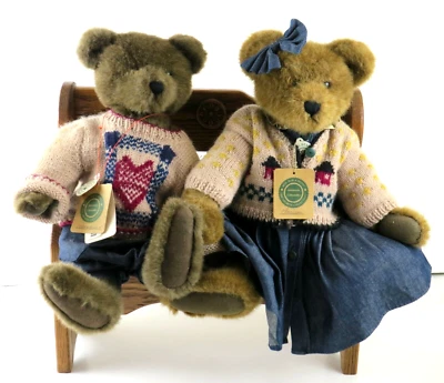Boyds Bears Clarissa & Cornwallis Plush Jointed Bears With Wooden Bench, Tags - Image 1 of 4