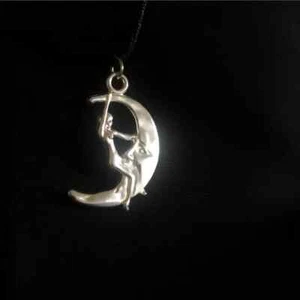 Wholesale Lot Of 4 - 35mm Zinc Pewter Sexy Lady Riding The Moon Charm Pendants - Picture 1 of 3