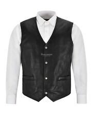 Mens Leather Waistcoat Gilet Formal Classic Black Real Leather Biker Vest 1118