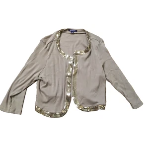 Cárdigan Bolero Recortado Ribete Lentejuelas Beige Tostado Roaman Mujer Talla Grande 18/20L - Imagen 1 de 8