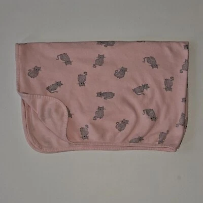 Manta de recepción Rene Rofe bebé rosa gris gatito gato 100 % algodón 21x32 LEER defecto Foto 1 de 4