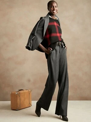 Banana Republic Wide-Leg Italian Wool-Blend Pant,Heather Charcol SIZE 2  #773535 - Image 1 of 4
