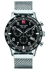 Swiss Alpine Military Aviator Chrono Black Dial Silver Men's Watch 1746.9137 SAM - Picture 1 of 2